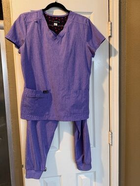 koi Purple V-Neck Scrub Top with Jogger Pants